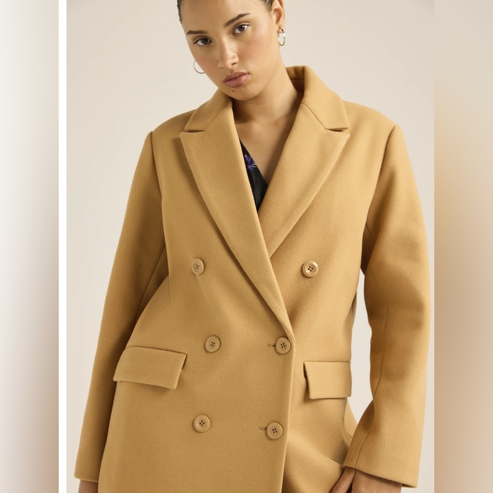 Scoop Camel Double Breasted Long Tailored Coat - Size M - NWT - Picture 13 of 16